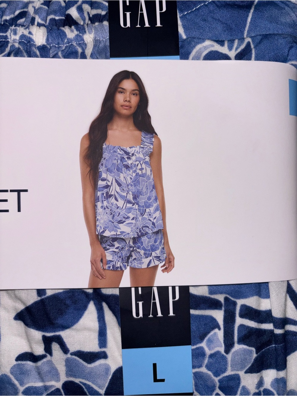 GAP Blue and White Floral Woven Tank & Short PJ Set - Picture 2 of 4